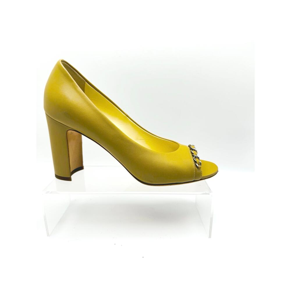 Chanel Khaki CC Logo Chain Strap Open Toe Pumps Heels EU 38 US 8